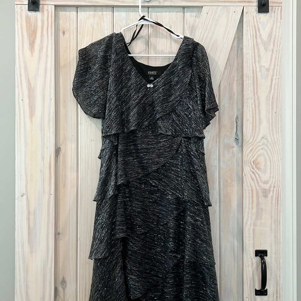 Black ruffle dress with silver splashes